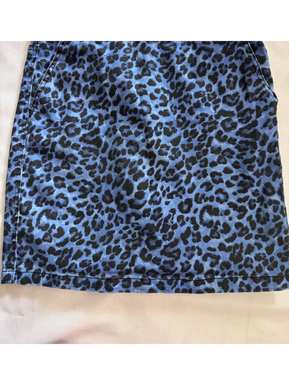 Boston Proper Blue Leopard Print Pull-On Denim Skirt With Undershorts Skort EUC - Picture 2 of 6